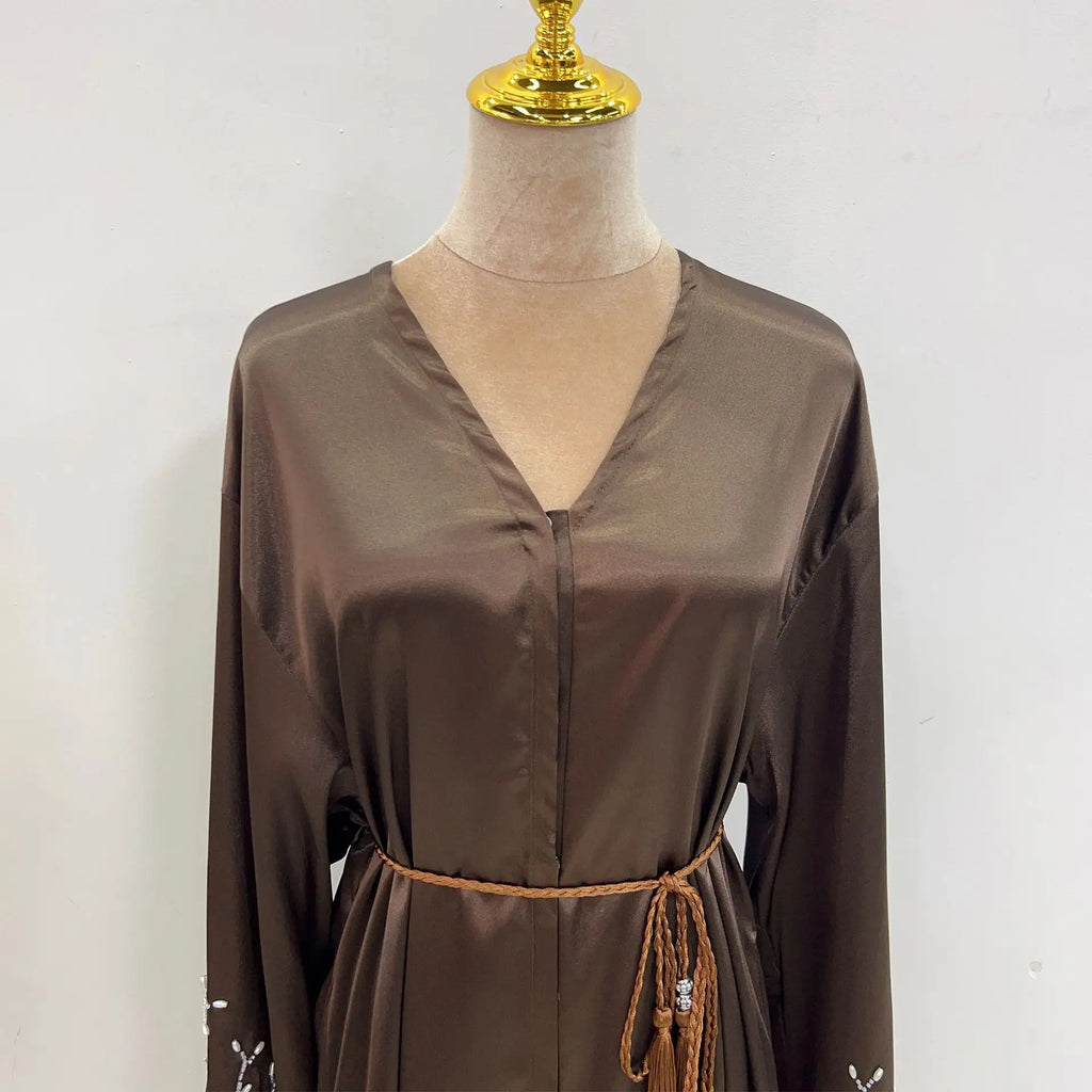 Kimono Abaya Dubai Party Kaftan Solid Beaded Muslim Fashion Hijab Dress Summer Open Abayas for Women Turkey Islam Modest Outfit
