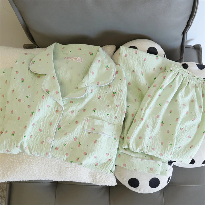 Print Floral Womens Pajamas Sleepwear Set Soft Comfortable Long Sleeve Tops with Pants Pajama 2 Pieces Lingerie Women Home Suit