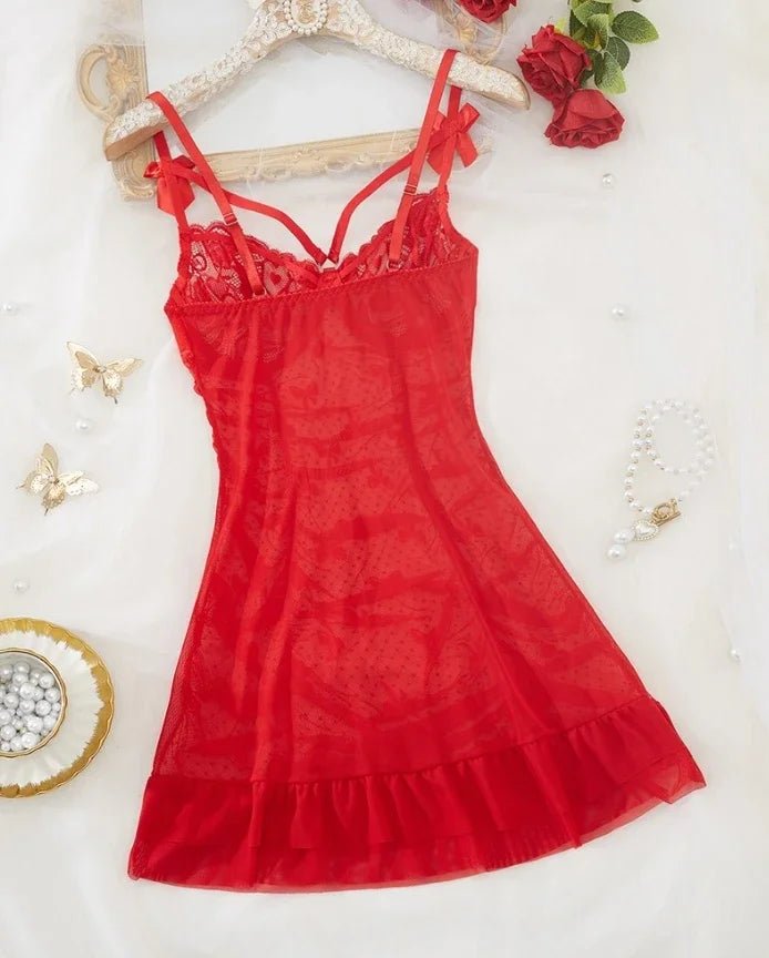 new fashion 2025 casual Satin Floral Embroidery Mesh Patchwork V-Neck Spaghetti Strap Mini Nightgown Sexy Babydoll