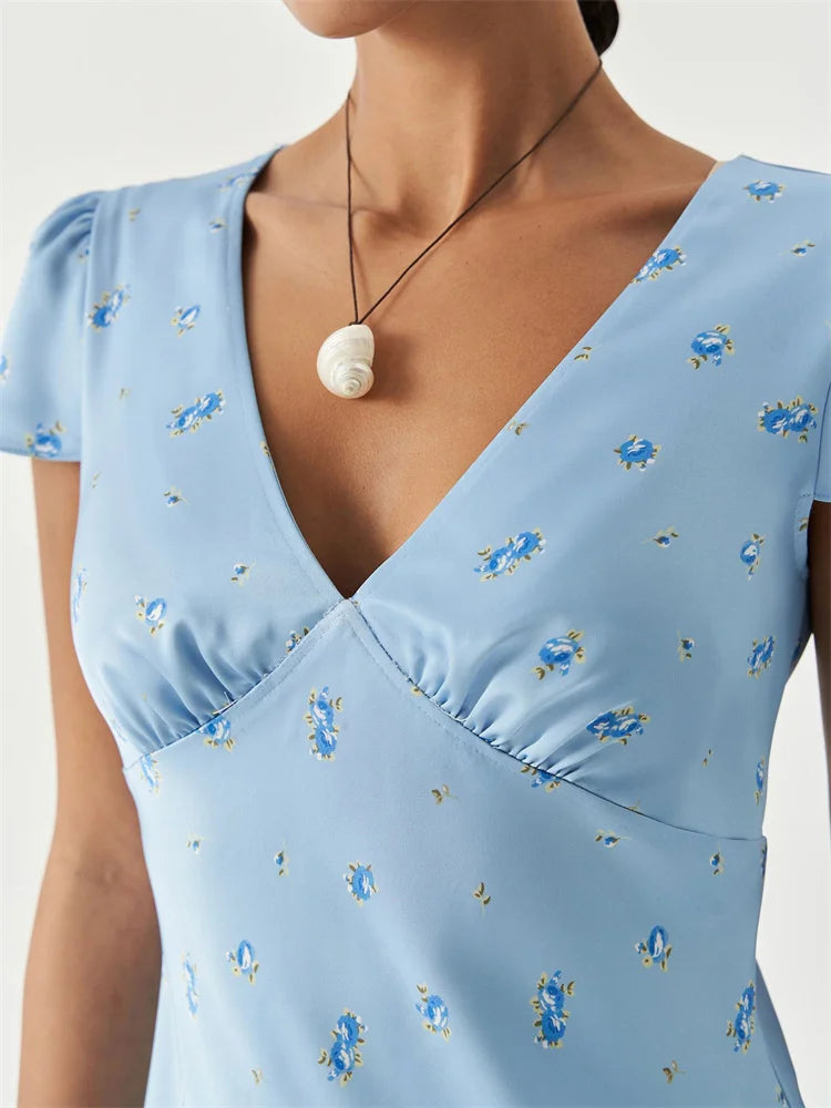 Tossy V-Neck Printed Fashion Long Dress Women's Elegant High Waist Slim Commute Contrast Party Dress Female Summer Maxi Dress