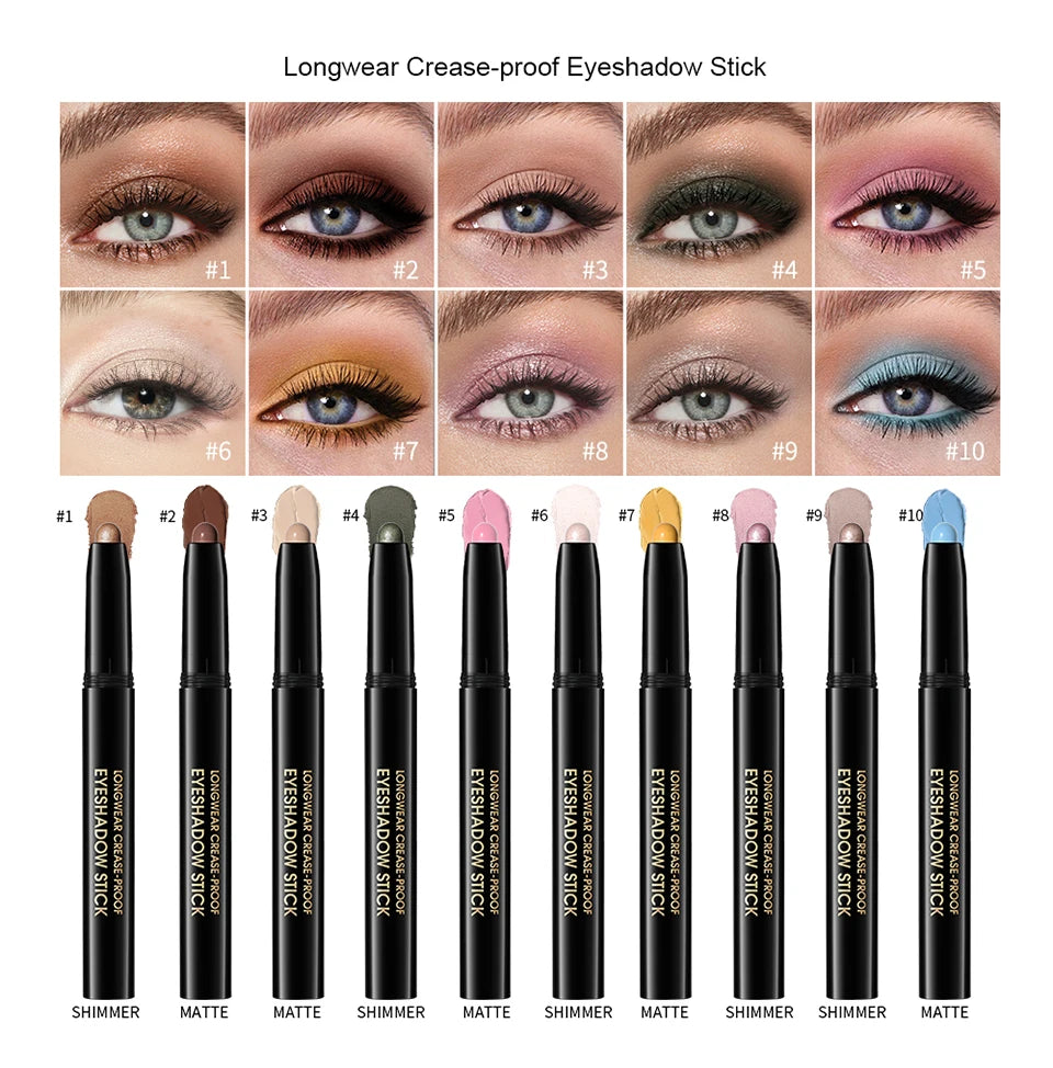 12 Colors Eyeshadow Pencil Stick Shimmer And Matte Waterproof Metallic Glitter Eye Shadow Highlighter Pencil Eyeshadow Cosmetics