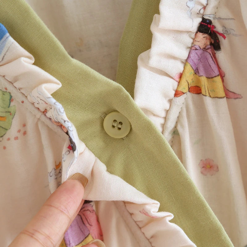 Floral Print Sleepwear Woman Nightwear Cotton Pajamas Set Long Sleeve Home Wear Pyjamas 2025 Spring New Two-piece Set Loungewear