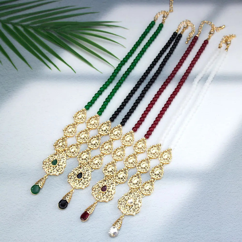 Sunspicems Fashion Arabic Morocco Women Choker Necklace Hand Beads Chain Hollow Flower Ethnic Wedding Banquet Jewelry