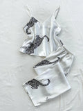 Comfortable Fashionable 2pcs V Neck Leopard Print Suspender Long Pants Pajama Set