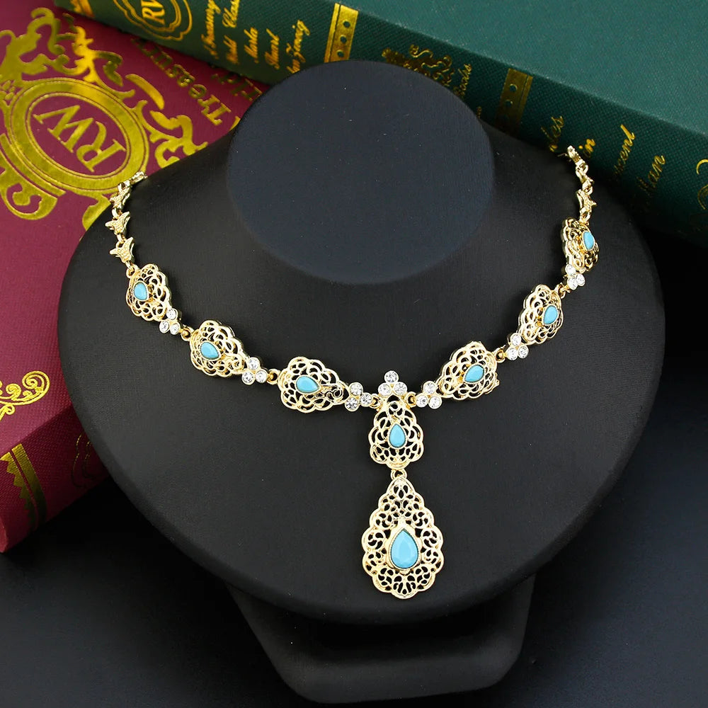 Sunspicems Chic Crystal Pendant Necklace Morocco Wedding Jewelry For Women Algeria Bride Choker Necklace Kaftan Accessories