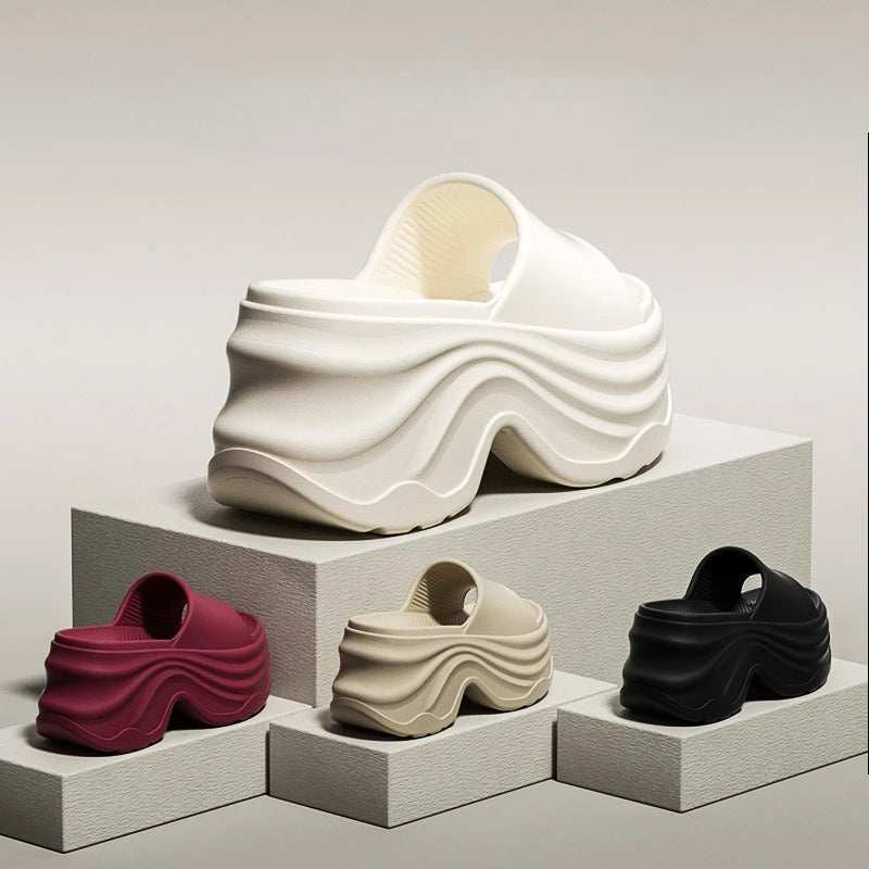 YNPO Solid Color EVA Platform Slippers Women Thick Sole Non Slip Beach Slides Sandals Lady Summer Soft Sole Wedge Heel Slipper