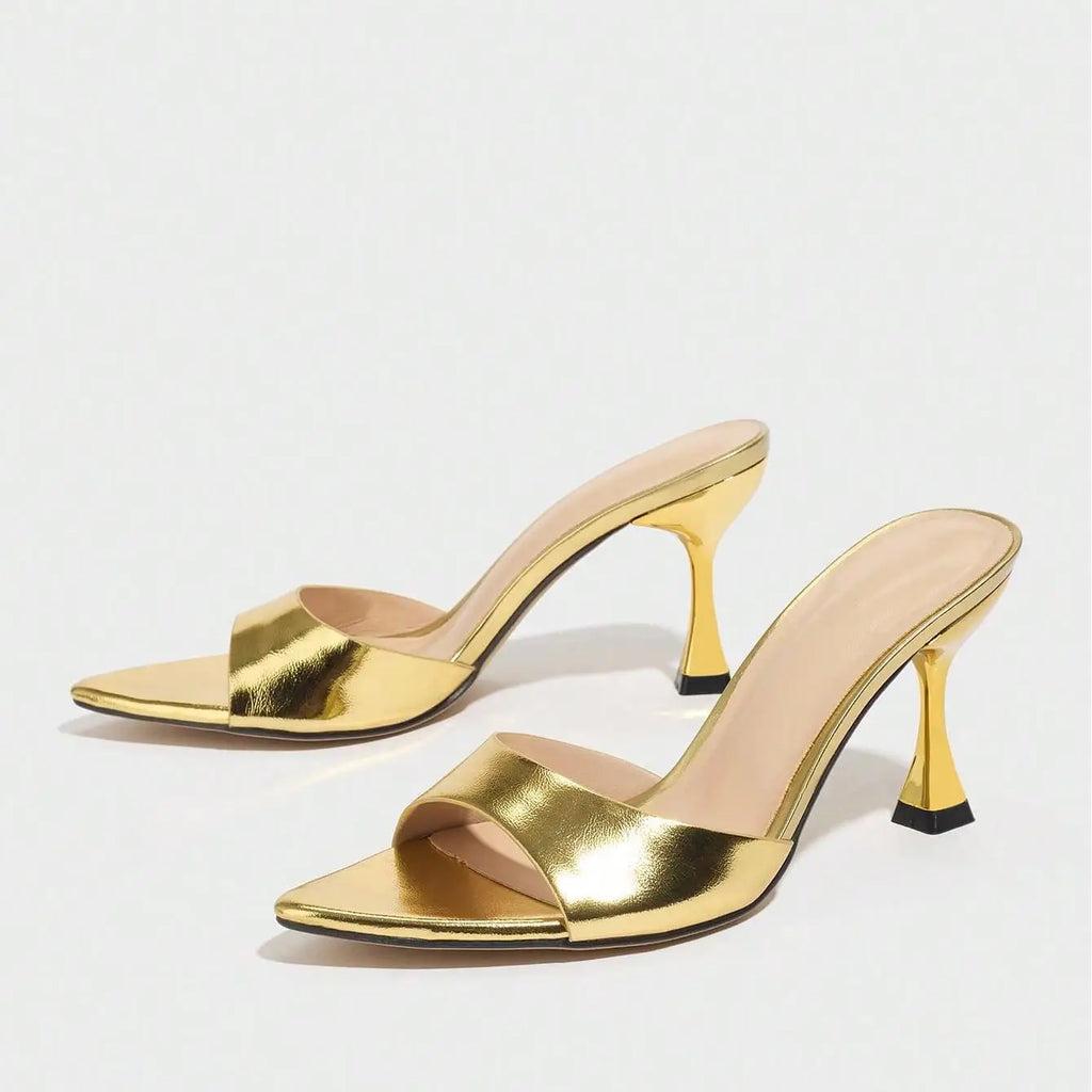 New Ladies Pointed Toe Mirror Surface Sandals High Heels Coffee Brown Strap Thin High Heel slippers Women 2026