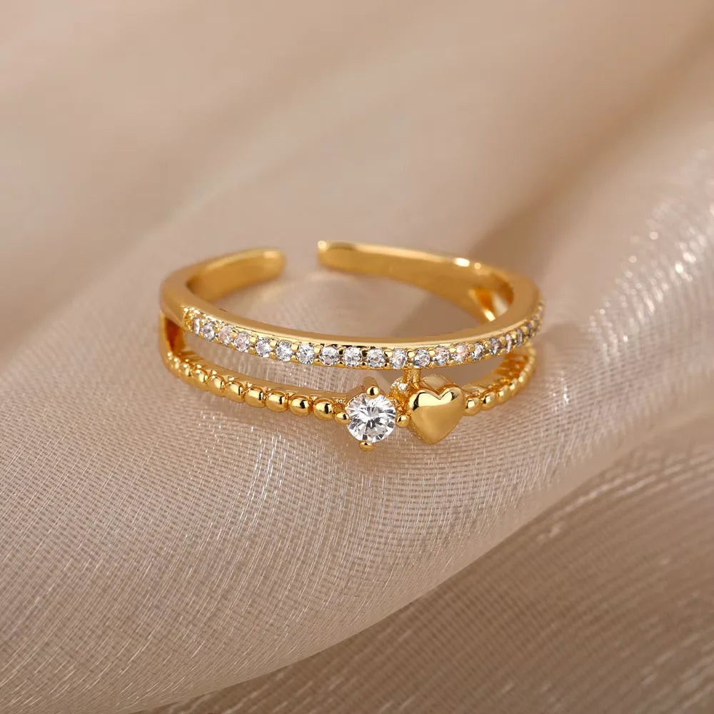 Anillos Gold Color Cubic Zirconia Chic Rings For Women 2025 Punk Elegant Wedding Party Aesthetic Stainless Steel Ring Jewelry