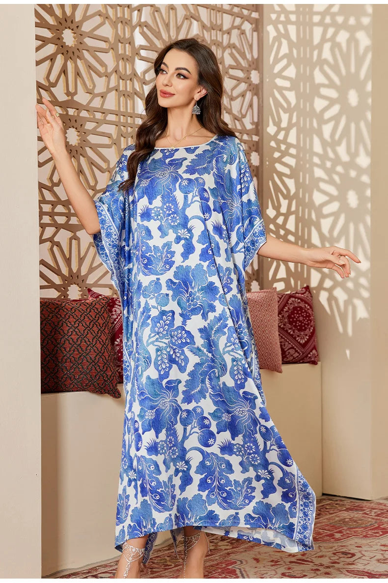 Oversize Female Long Nightgonw Sleep Dress Print Flower Satin Nightwear Home Clothes Spring Summer New Loose Bathrobe Loungewear