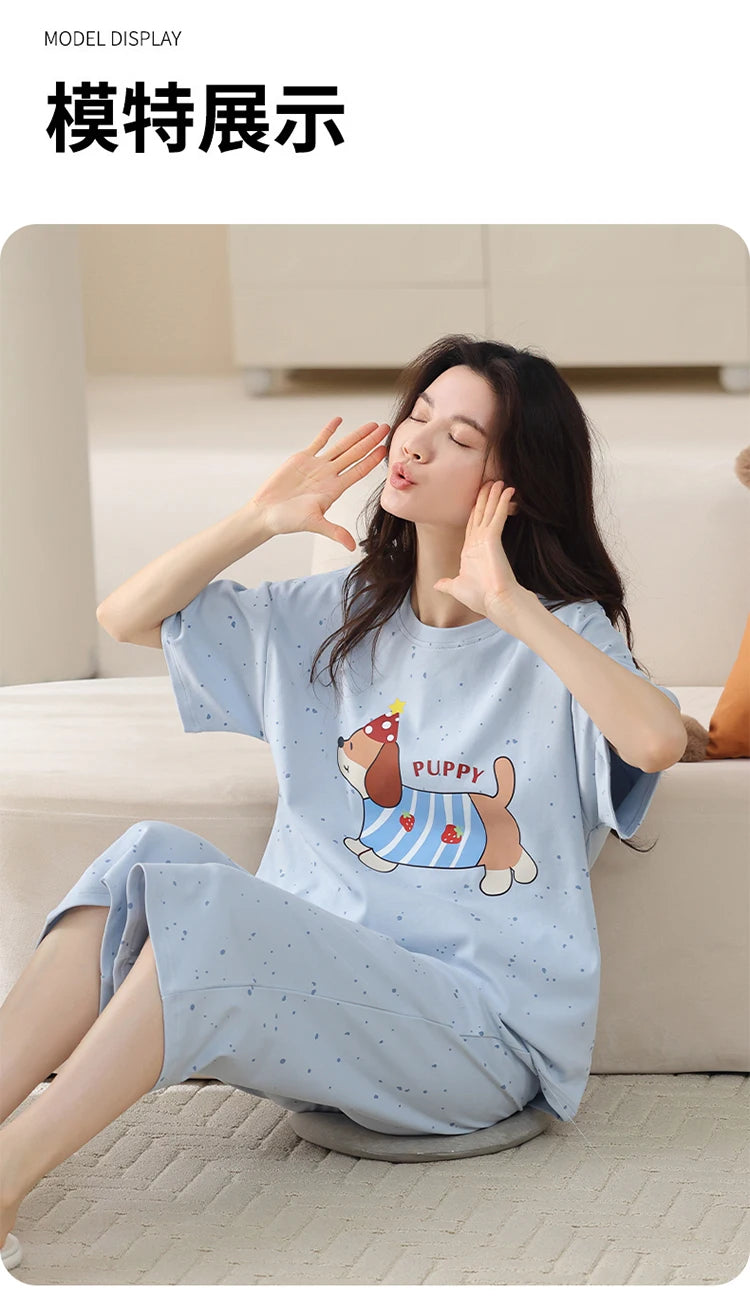 MiiOW 2Pcs Summer Women's Pajamas Set Cotton Short Sleeve Woman Homewear Cute Pink Patchwork Print Girls Pajamas Woman Sleepwear