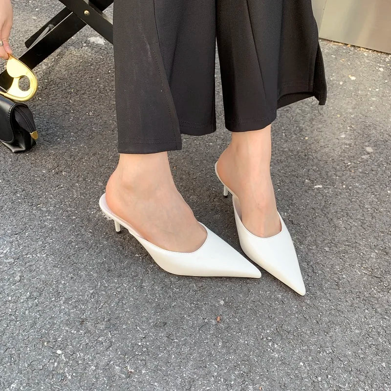 Eilyken Spring New Brand Women Slipper Pointed Toe Slip On Ladies Mules Thin Low Heel Outdoor Dress Sandal Shoes