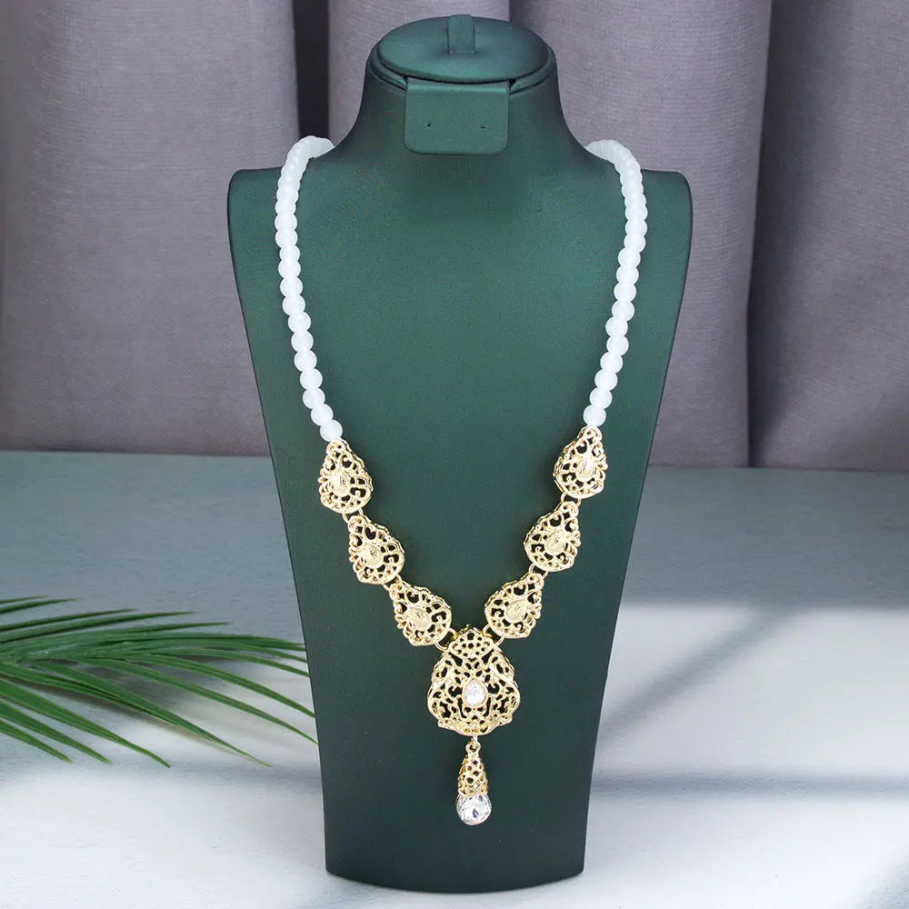 Sunspicems Fashion Arabic Morocco Women Choker Necklace Hand Beads Chain Hollow Flower Ethnic Wedding Banquet Jewelry