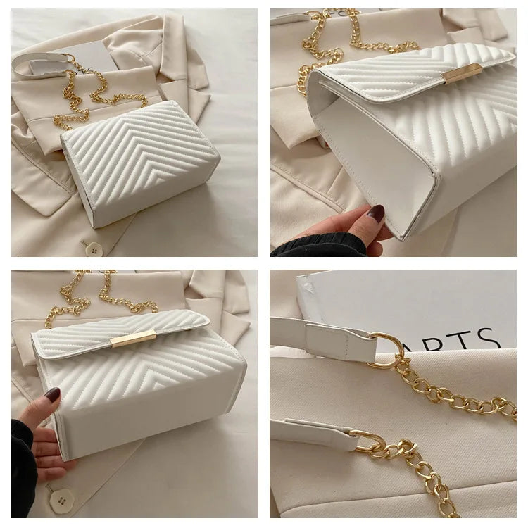 Fashion indentation shoulder bag simple chain 2024 summer new style this year popular retro commuter crossbody small square bag