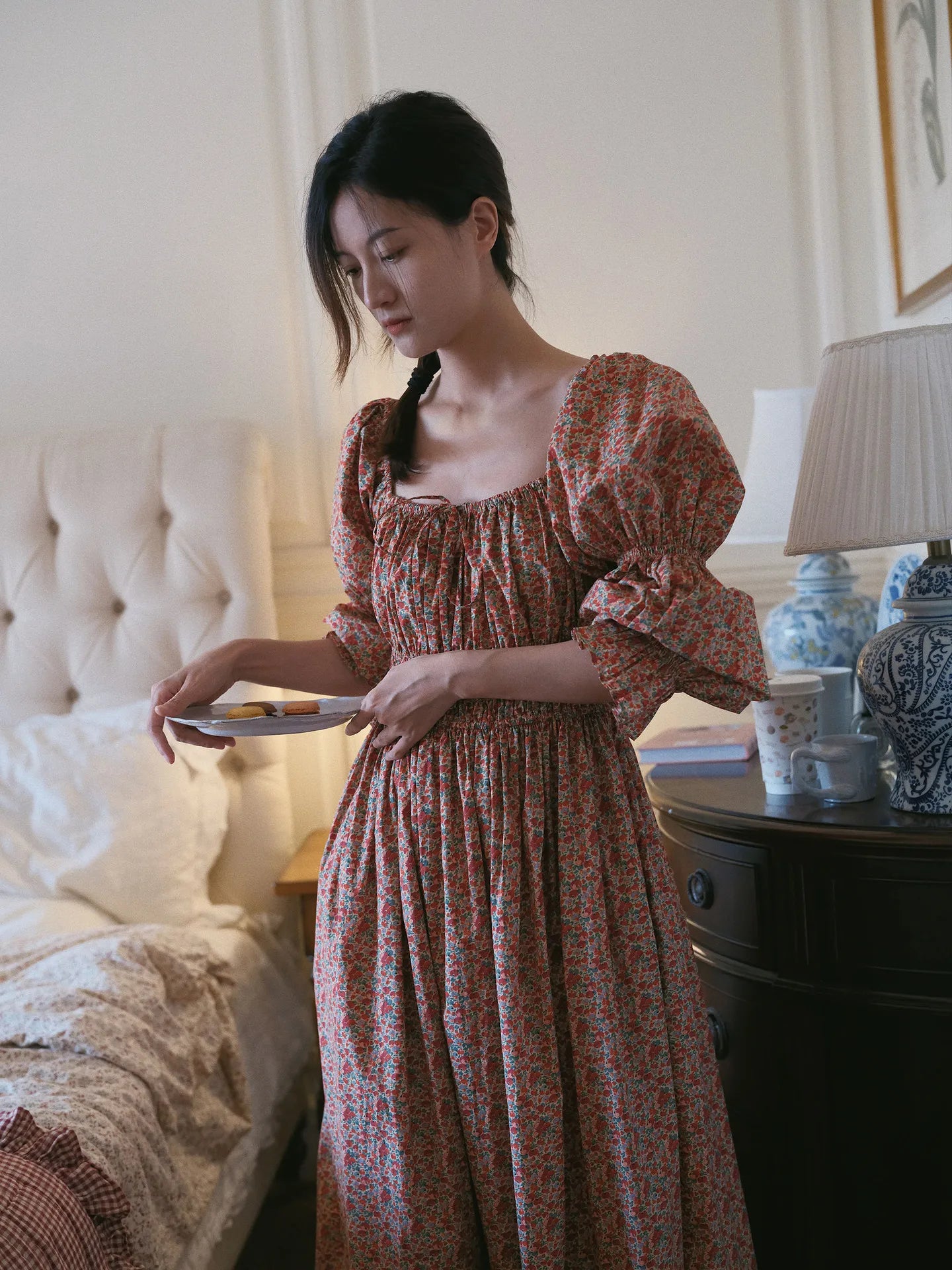 100% Pure Cotton Nightgown Women 2026 New Arrival Spring Summer Vintage Retro Floral Printing Lengthened Nightdress Loungewear