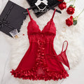 Red Lingerie Women's Underwear Flower Edging Lace Nightdress And Thongs Pijamas Sets Female Nighty