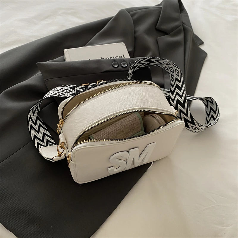 Fashion Letters Shoulder Bags for Women Leopard Print Small Square Bag Ladies Shopping Crossbody Bag Solid Color Storage Pocket