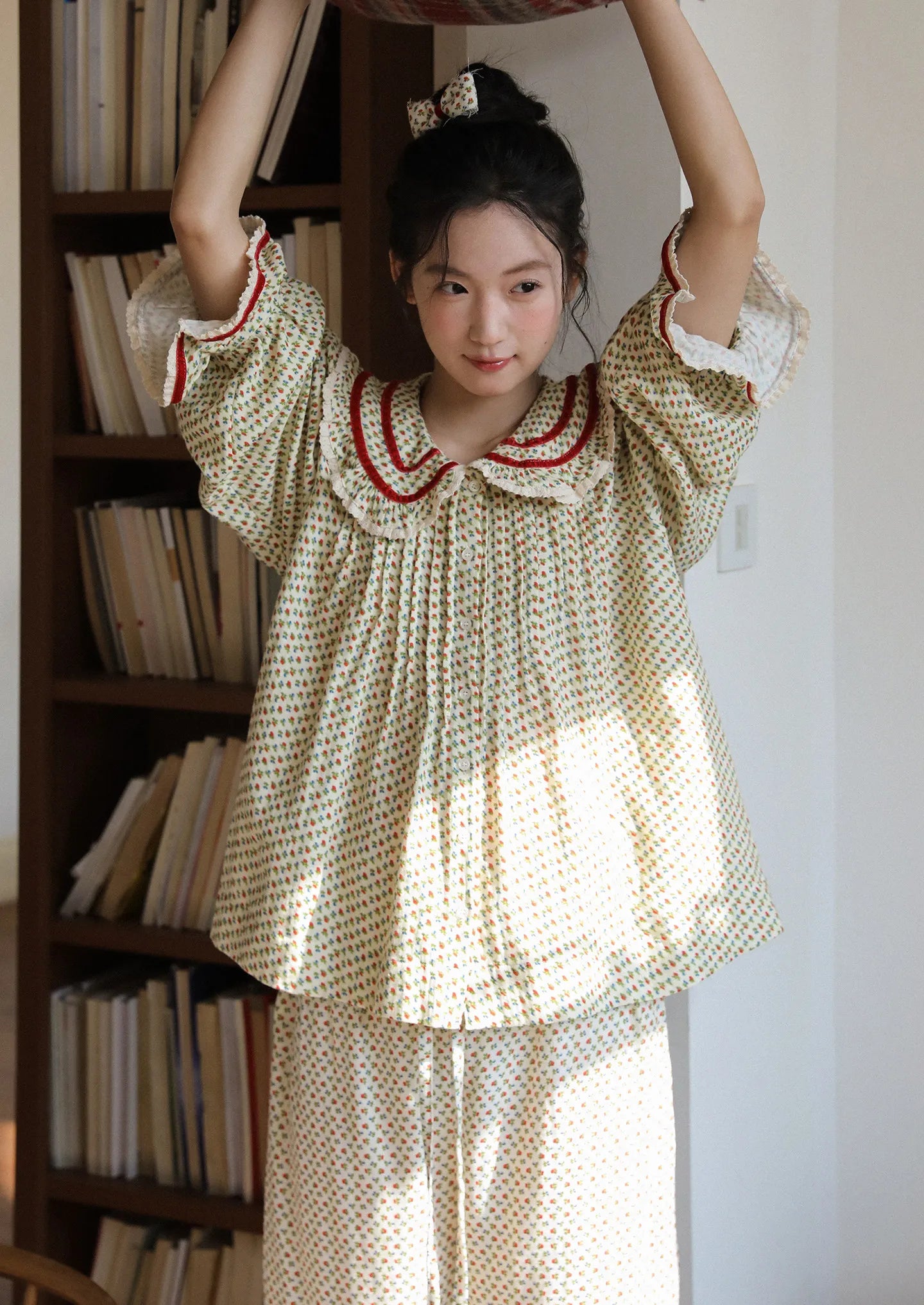 2026 new 100% cotton sweet rose floral printing home wear set princess women loose 2 pieces pajamas sets for spring summer