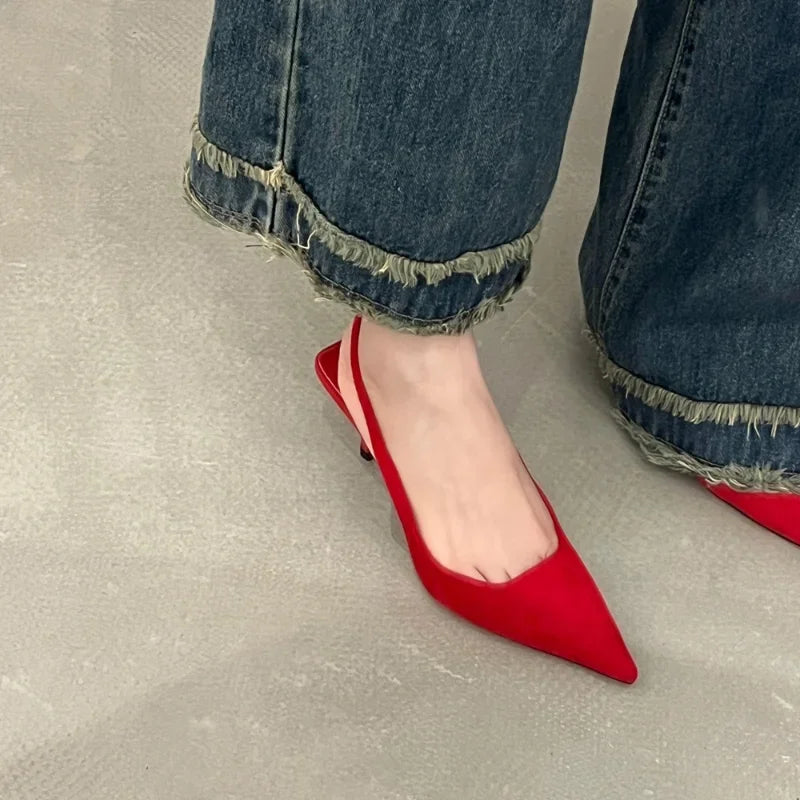 Women's Sexy Red High Heels 2024 New Women's Summer Strappy Sandals Comfortable Pointed Toe Women Sandals Fashion Stiletto Shoes