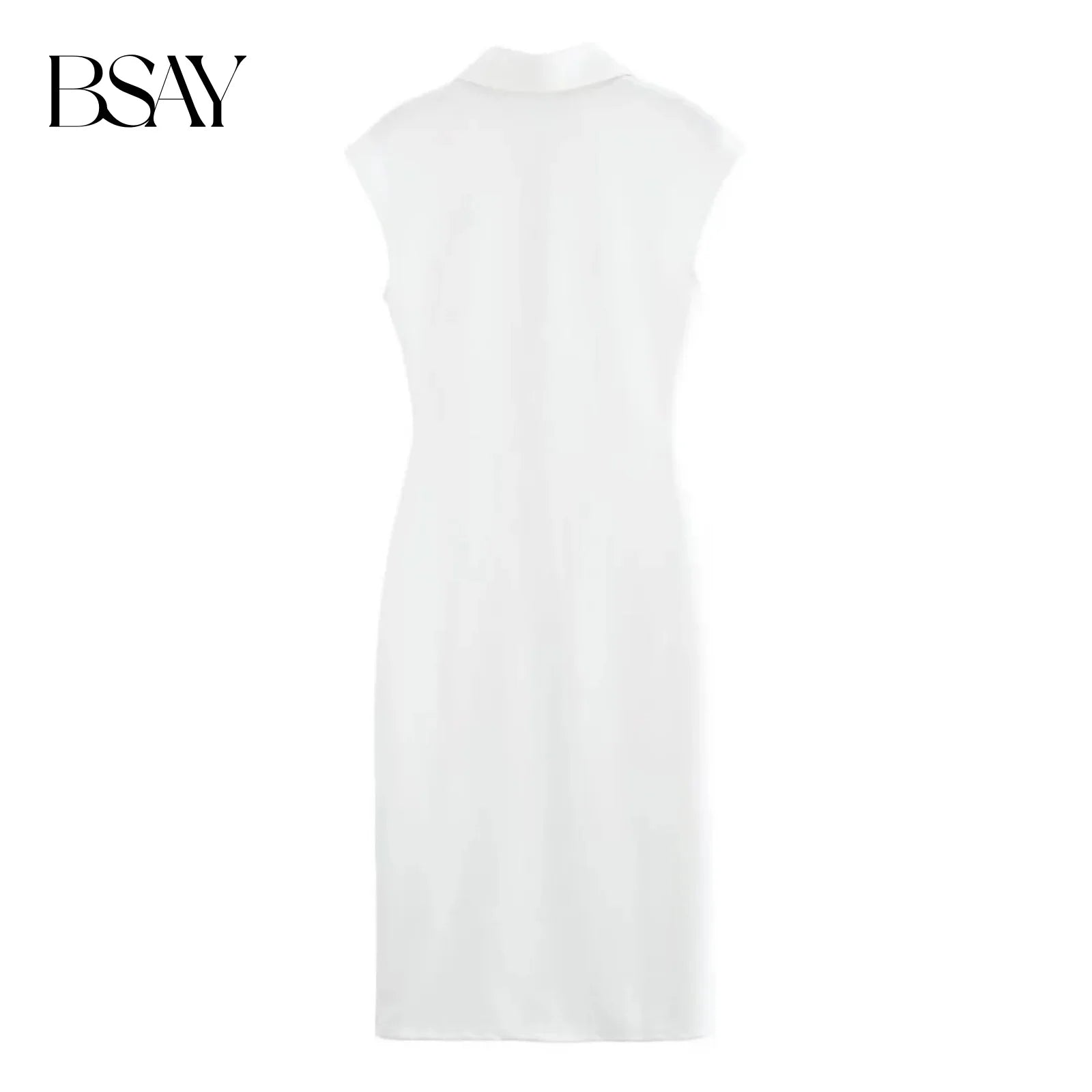 BSAY Dress for Women Fashion Summer New Fold Sleeveless V-neck Single Breasted Midi Dresses French Chic Female Evening Clothing