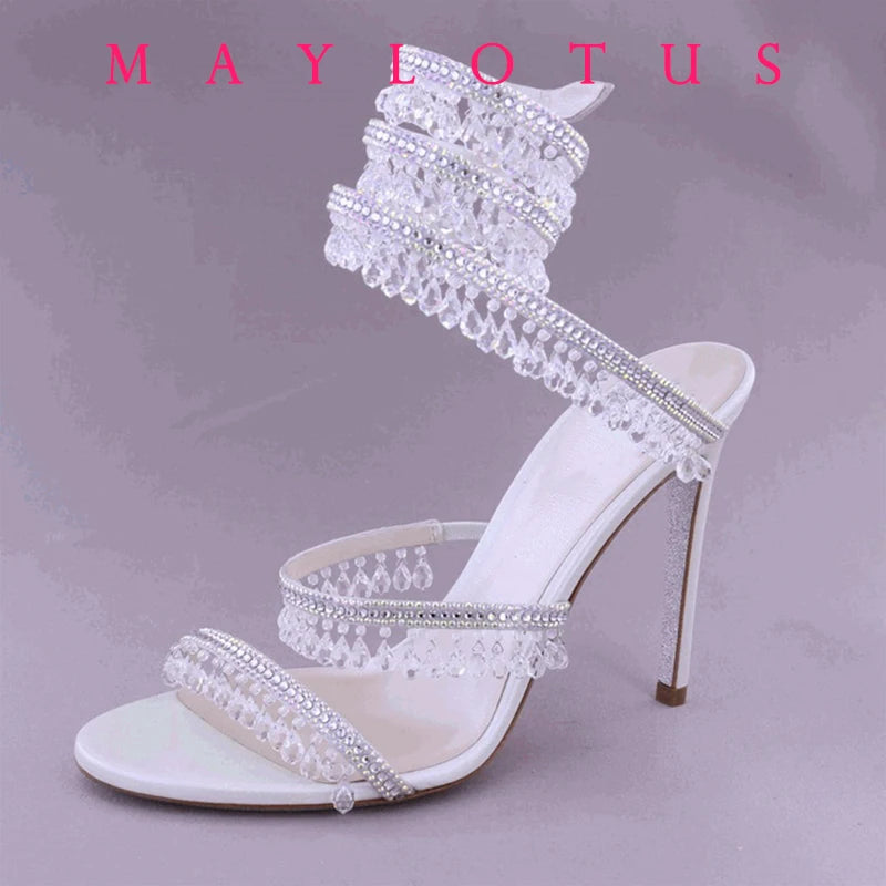 Spring/Summer New Water Diamond Jewel Wrist Wrapped Snake-shaped High Heel Sandals Sexy Large Size Shoe Girl Women Sandals
