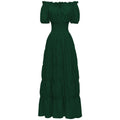 Elegant Medieval Renaissance Dress Boho Short Sleeves Off Shoulder Smocked Waist Retro Pleated Long Dress Costume Gown