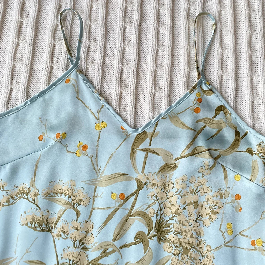 Summer Fashion Pajamas Women Sleepwear 3 Pcs Silk Floral Print Suspenders Tops and Shorts with Hanging Bag Home Wear