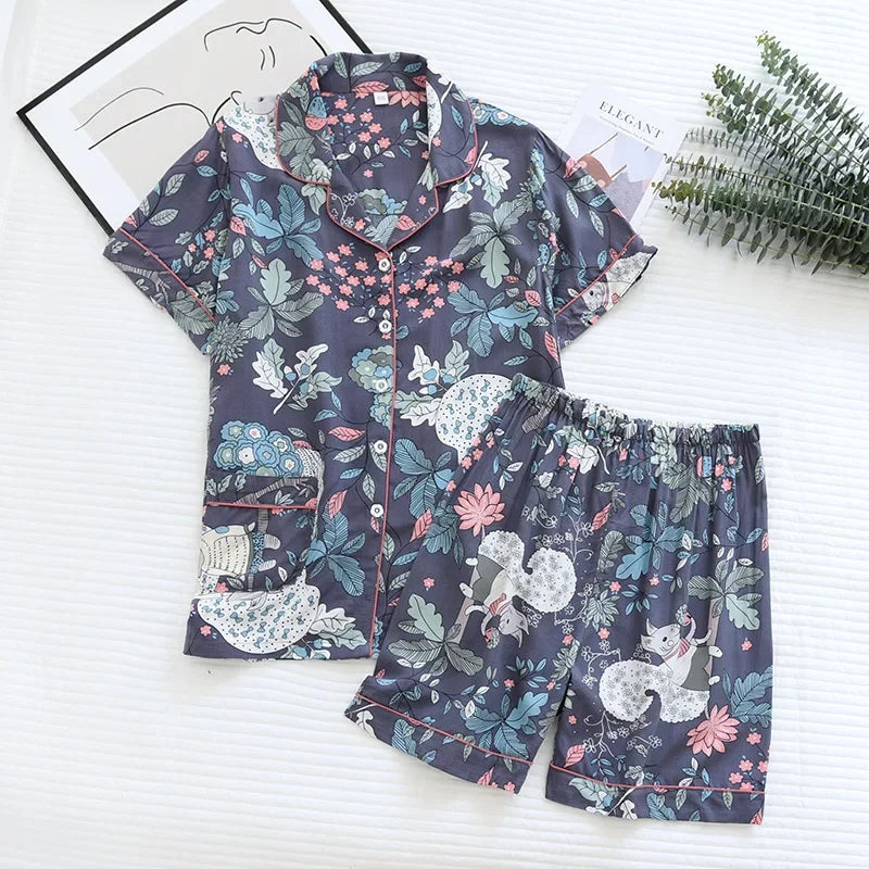 summer news pijama mujer thin section short-sleeved shorts large floral print pajamas home service ladies pajamas for women