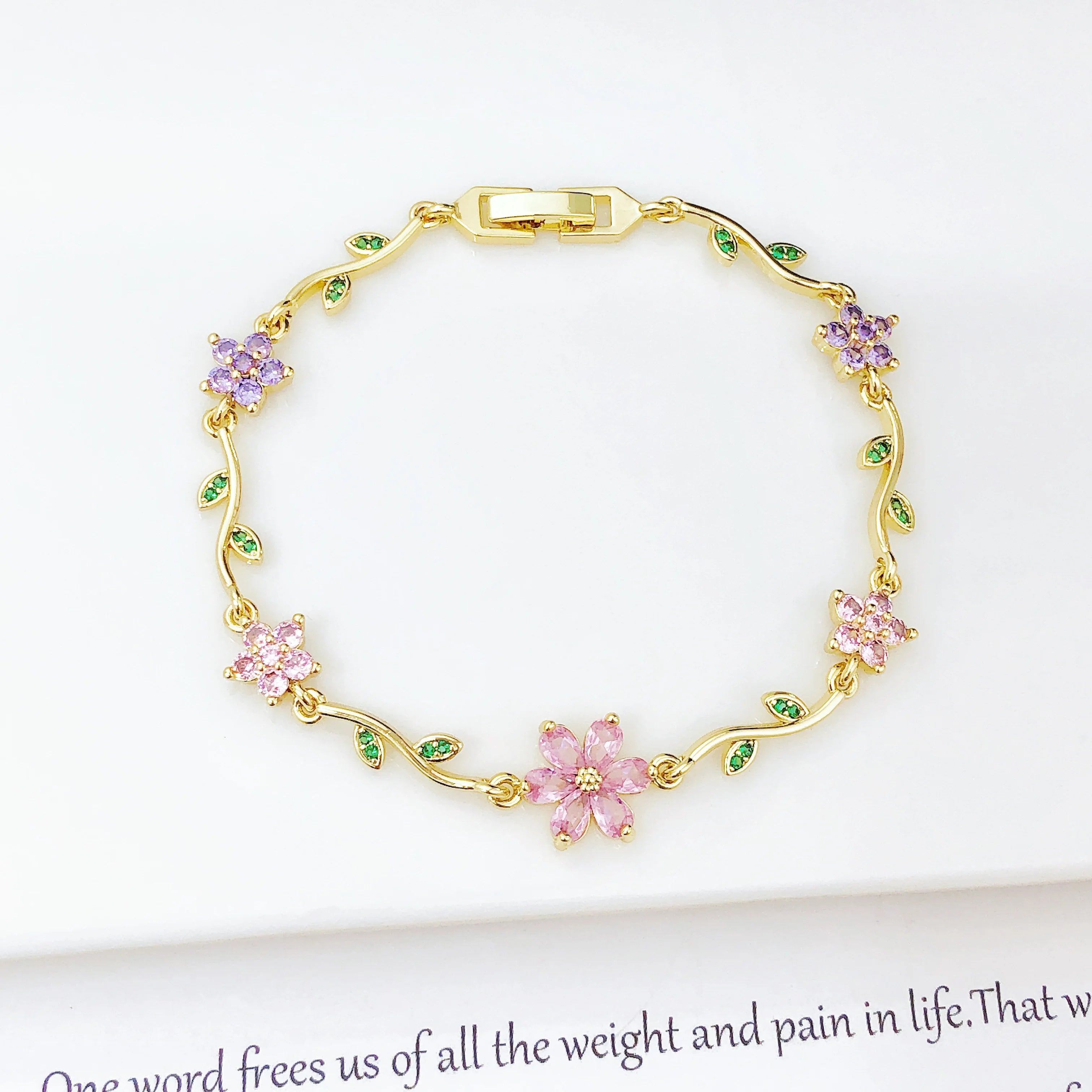 Hot Sale Rhinestone Bowknot Floral Bracelet Gold Plated Crystal Flower Vine Bracelet Fashion Wedding Party Jewelry Gift for Her