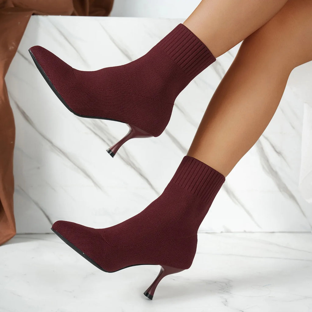 Spring Autumn Women Ankle Boots Slip-On Green Chelsea Boots Women Luxury Stretch Fabric Women Socks Shoes Pointed Toe High Heels