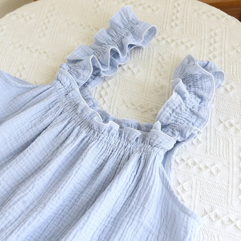 2026 new women's summer cotton yarn, pure cotton suspender sleepwear loose medium to long sweet and cute long skirt home wear