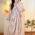 Hot Spring Summer New Women Long Sleeved Korean Edition Floral Vneck Long Sleeved Robe Soft Comfort Loose Girls Home Clothing