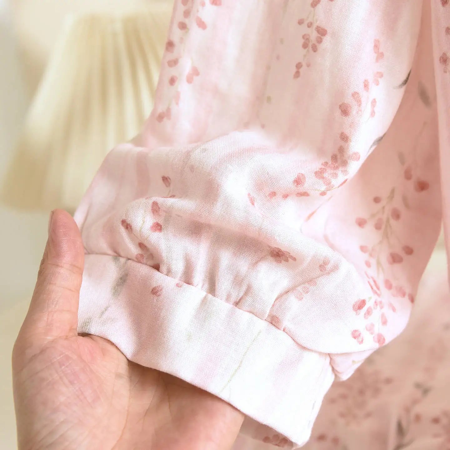Japanese Kimono Style Pajama Set Women Ruffle V Neck 100% Cotton Crepe Loungewear Breathable Floral Sleepwear for Spring