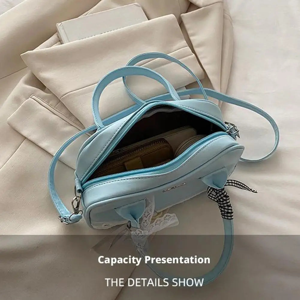 Simple Elegant Handbag Boston Shoulder bag Lace Ribbon Bow Decor Crossbody Bag Small Square Bag Casual Women Bags ﻿