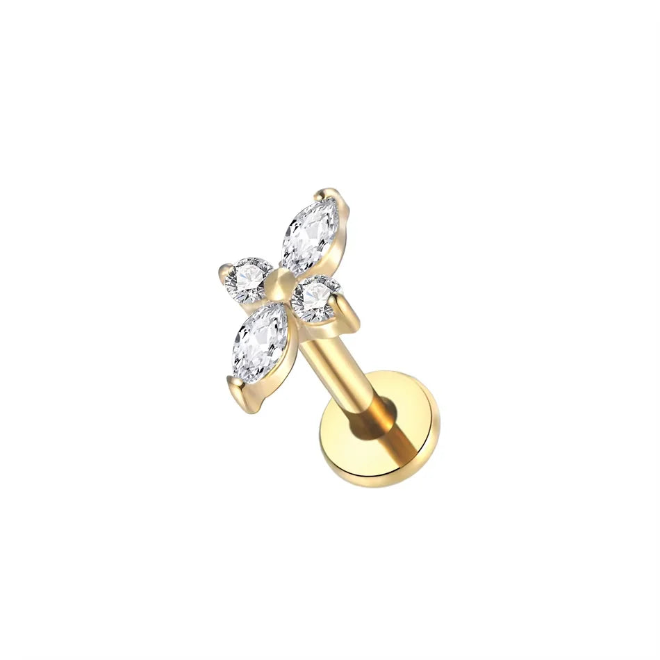 1Pc Titanium Ear Cartilage Stud Earrings for Women Internal Thread Zircon Flower Ear Lobe Tragus Helix Lip Rings Jewelry 16G