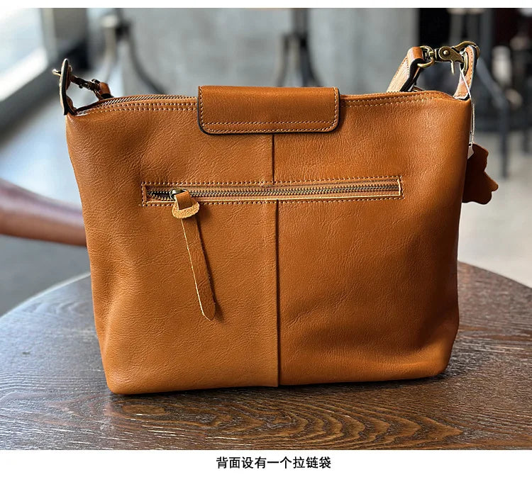 2026 Vintage vegetable tanned cowhide women's bag Leather single shoulder crossbody casual large capacity holiday bag