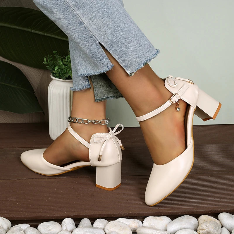 2025 Spring/Summer Hot Sale！Fairy Style Thin-Strap High Heels - Bowknot with Golden Buckle, Comfortable & Versatile