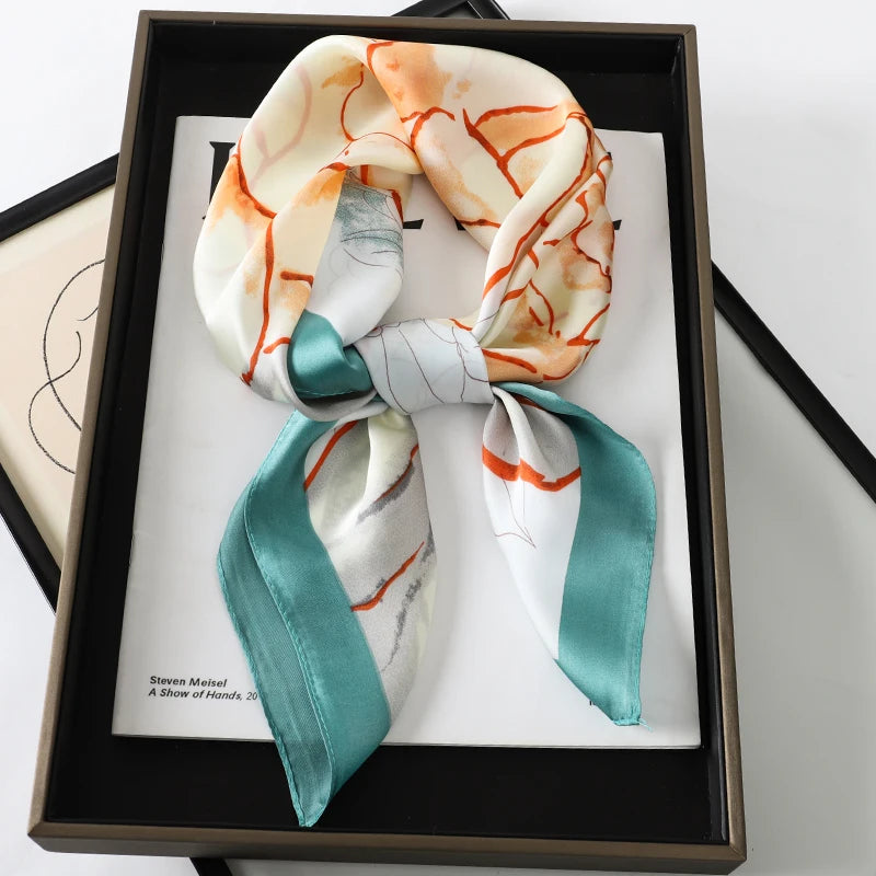 Luxury Women Silk Square Scarf Shawl Fashion Xiaoxiangfeng Print Design Satin Hijab Wraps Neckerchief Female Hair Bands 70*70CM