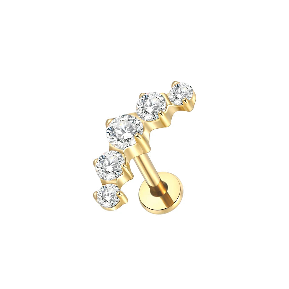 1Pc Titanium Ear Cartilage Stud Earrings for Women Internal Thread Zircon Flower Ear Lobe Tragus Helix Lip Rings Jewelry 16G
