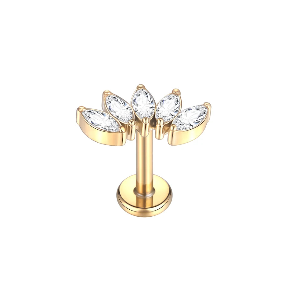 1Pc Titanium Ear Cartilage Stud Earrings for Women Internal Thread Zircon Flower Ear Lobe Tragus Helix Lip Rings Jewelry 16G