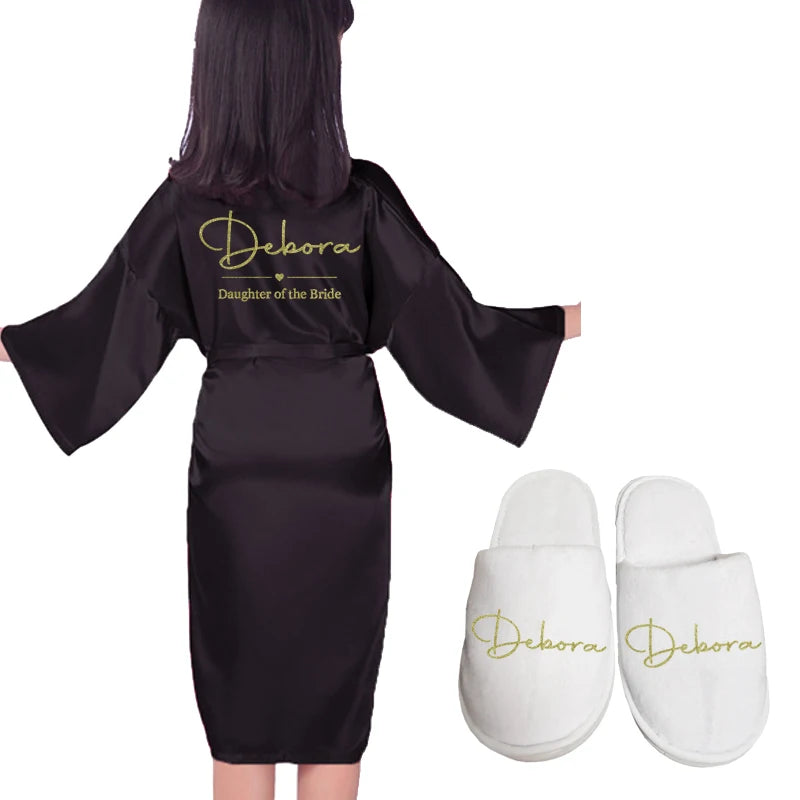 Customized Name Date Flower Girl Robes Set Wedding Bathrobes Pajamas Kids Nightdress Birthday Party Kid Robe
