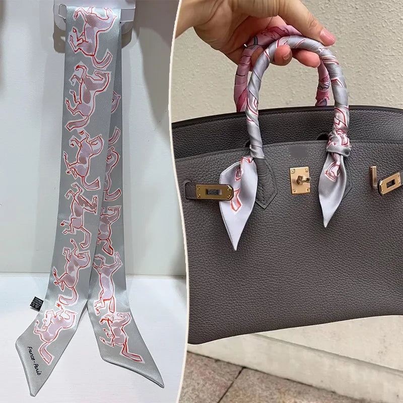 New 2025 simulated silk wrapped bag strap bag handle silk scarf tied bag ribbon decorative small streamer
