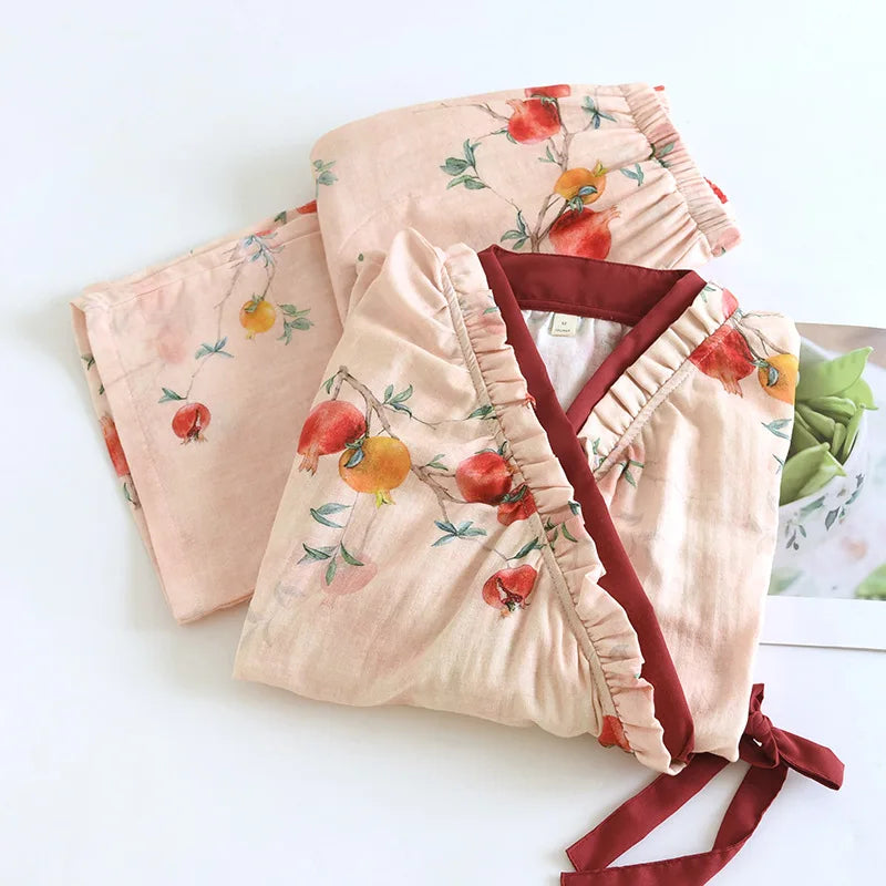 Floral Print Sleepwear Woman Nightwear Cotton Pajamas Set Long Sleeve Home Wear Pyjamas 2025 Spring New Two-piece Set Loungewear