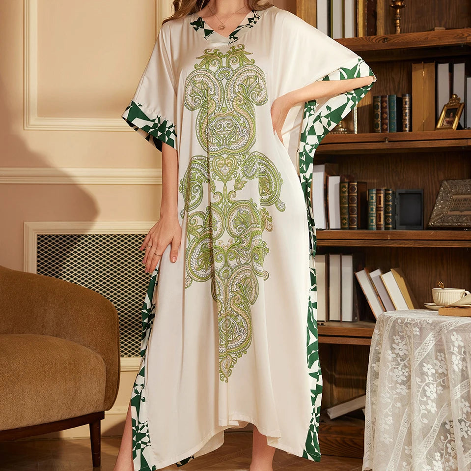 Oversize Long Nightgown Home Dress Sleepwear Female Nightdress Lounge Wear Casual Bat Sleeve Bikini Robe Dress Ice Silk Homewear