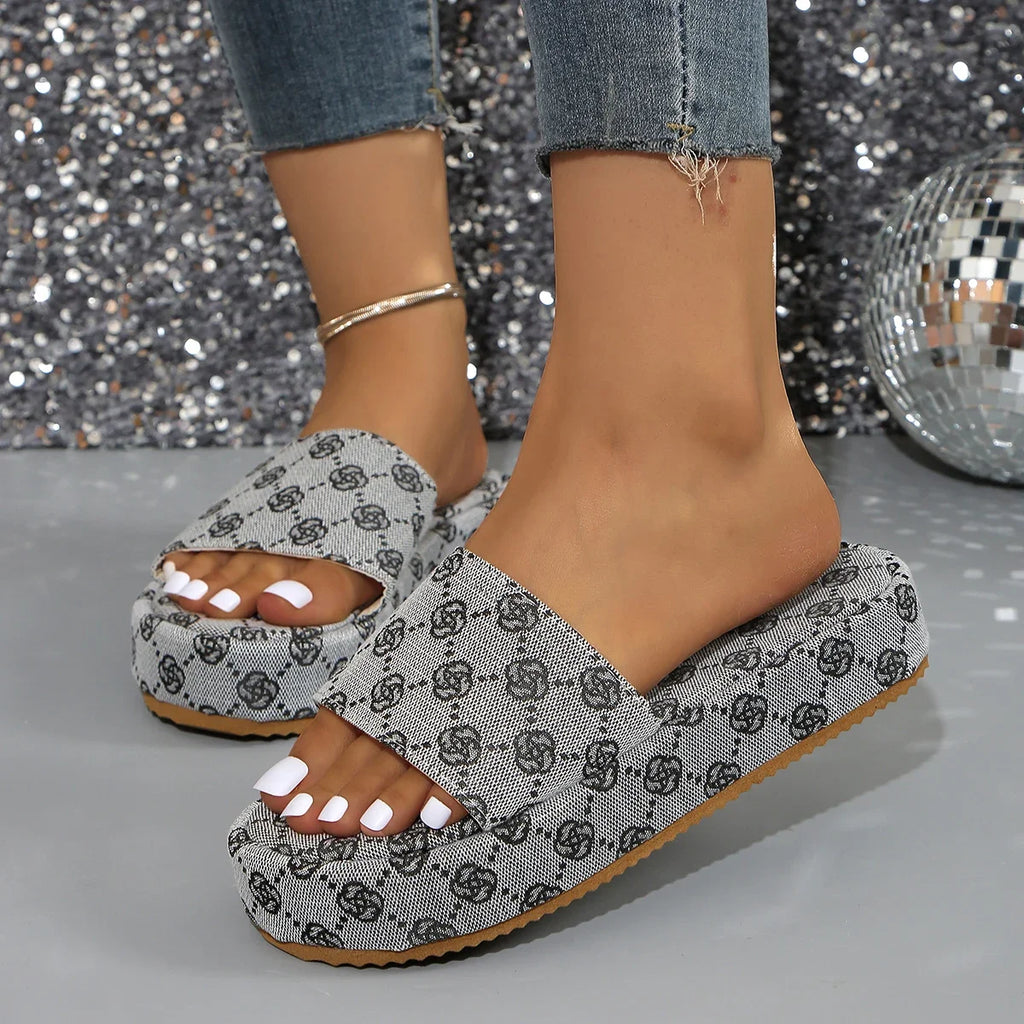 Women Platform Slippers 2024 Summer Slides Women Shoes Designer Flat Sandals Outdoor Floral Sandals Ladies Beach Shoes Sandalias