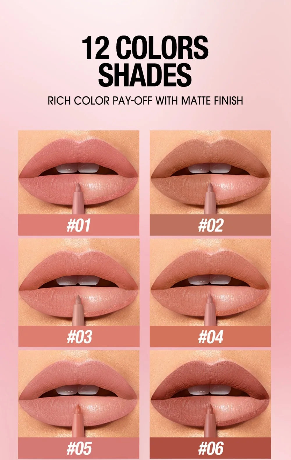 New Rotary Lip Liner 12 Colors Lipstick Pencil Waterproof Long-lasting Matte Lipsticks Non-stick Cup Nude Lips Contour Makeup
