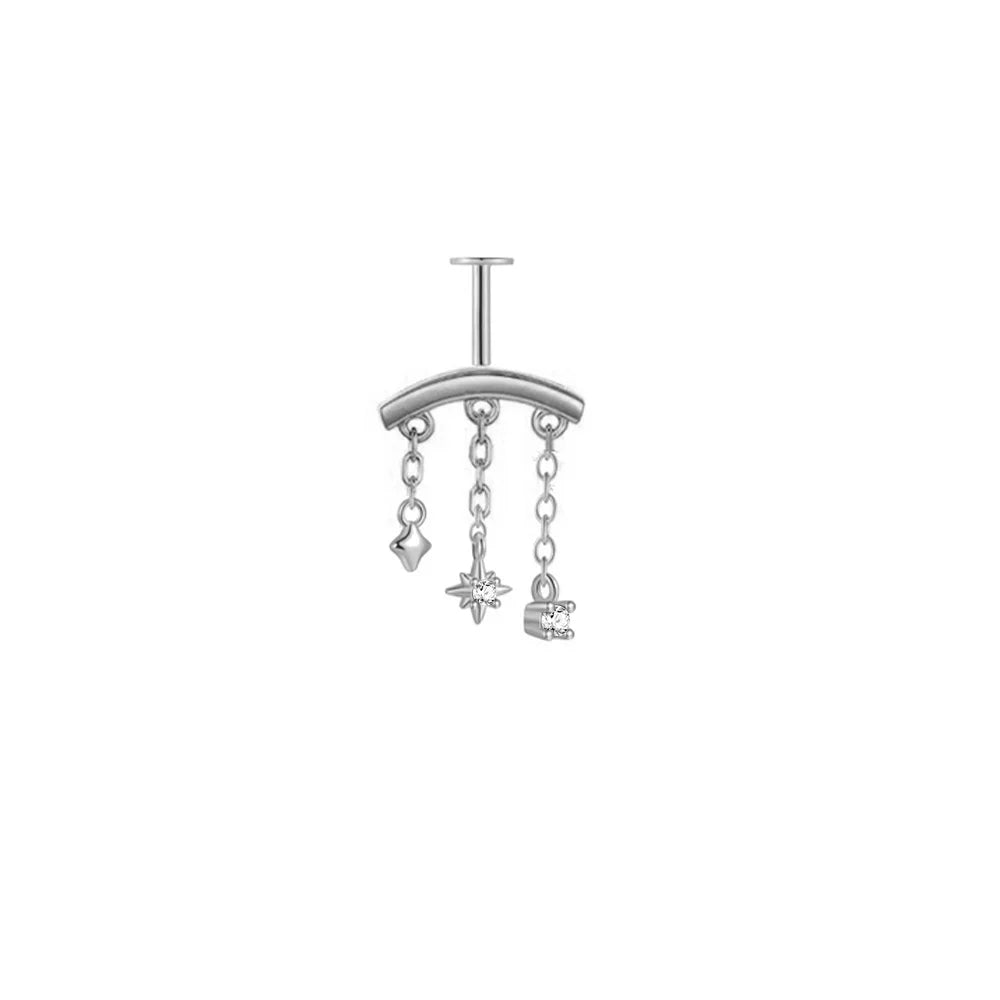 CANNER 1PC 925 Sterling Silver Eight-pointed Star CZ Piercing Earring For Women Ins Tassel Chain Stud Earring Party Fine Jewelry