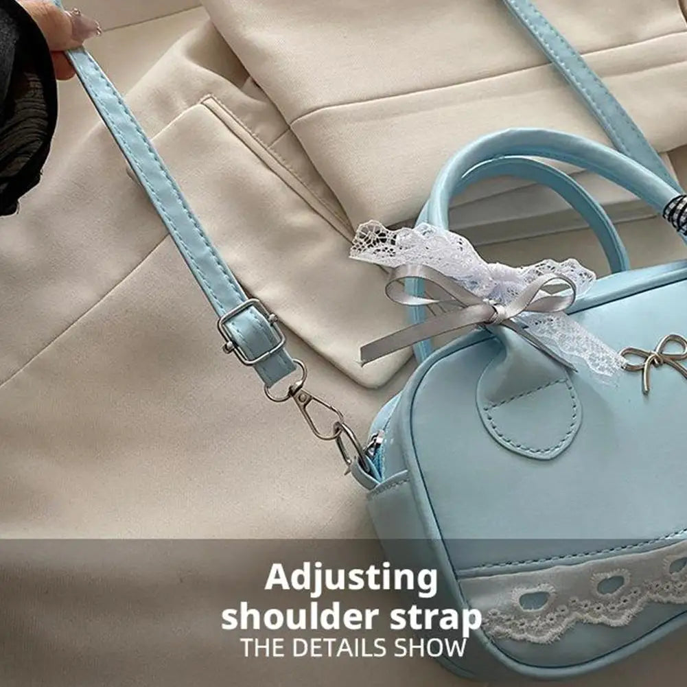 Simple Elegant Handbag Boston Shoulder bag Lace Ribbon Bow Decor Crossbody Bag Small Square Bag Casual Women Bags ﻿