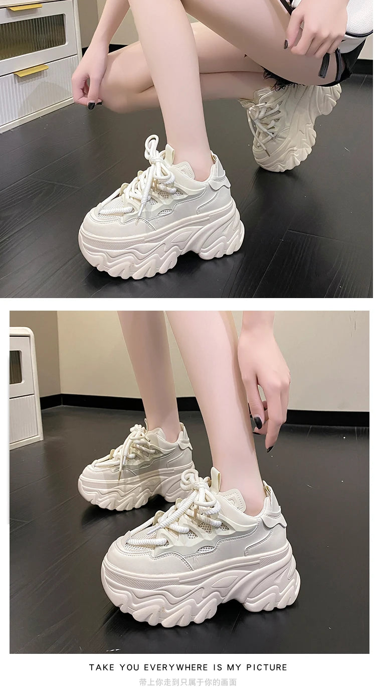 New High Platform Sneakers Women Thick Sole Sports Ladies Trainers Vulcanized Shoes Woman Chunky Sneakers Zapatillas Mujer 8.5CM