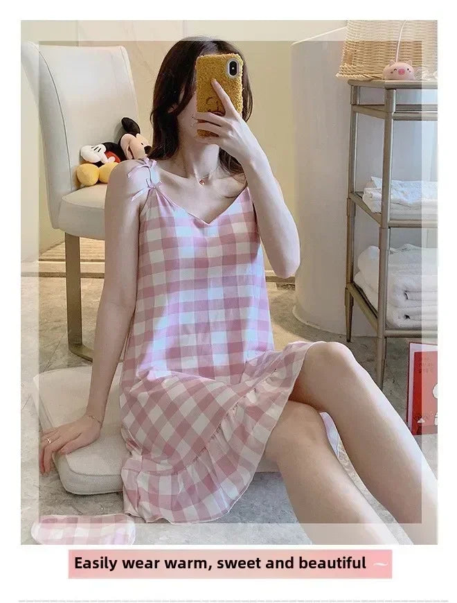 New with Bra Pad, Free Eye Mask, Sling, Loose and Cute Cartoon Animal Pajamas, Nightgown Role-playing Sleepwear Women