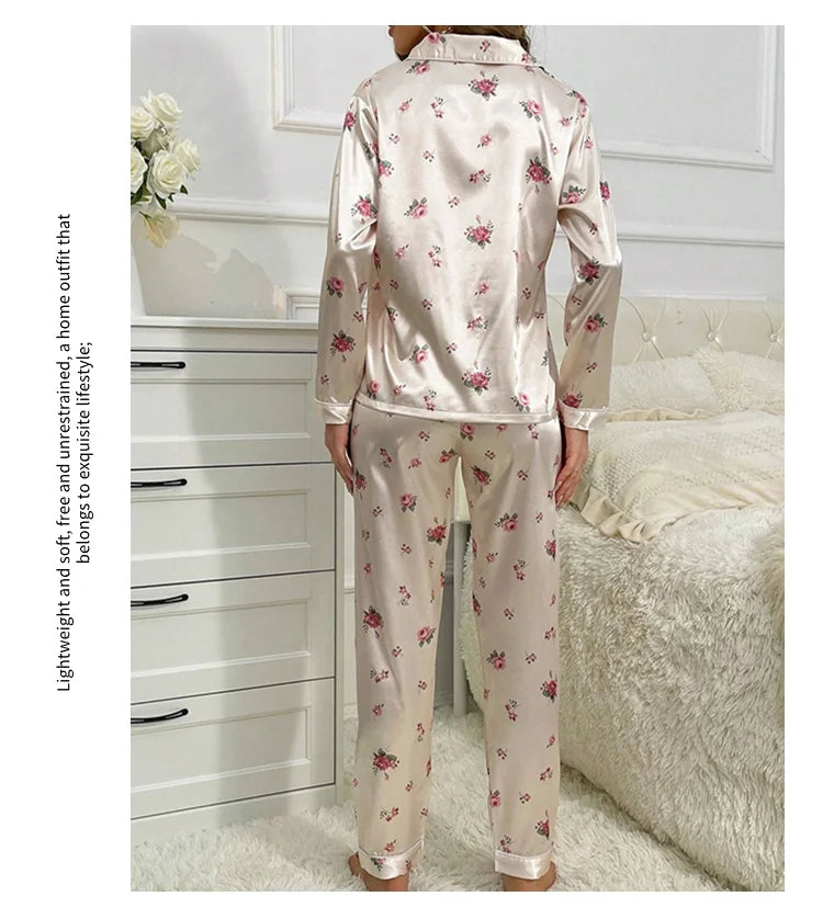 Pajamas For Women's Floral Print Long-Sleeved Sleepwear Button Down 2 Piece Soft Loungewear Pjs Set Pajama Pants Homewear